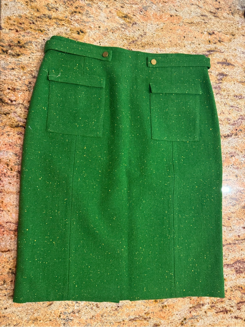 Frances Valentine Emerald Green Tweed Pencil Skirt with Patch Pockets